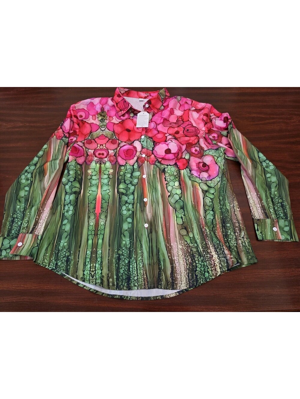NWT Bold Floral Button Up Shirt Women XL Long Sleeve Botanical Dopamine Dressing